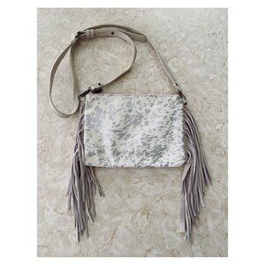 Shyanne Western Wear Hair-on Silver Dapple Cowhide and Suede Fringe Crossbody